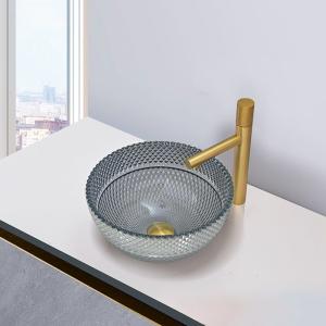 China Modern Crystal Glass Round Countertop Basin For Bathroom wholesale