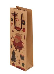 China Custom Printed Brown Kraft Paper Wine Gift Bags With Cotton Handles Bulk wholesale