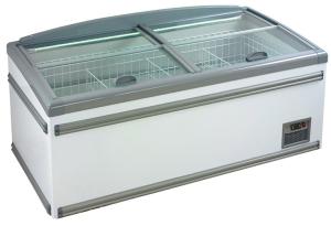 China 630L Four Sliding Glass Door Island Freezer , Commercial Deep Freezer For Supermarket wholesale