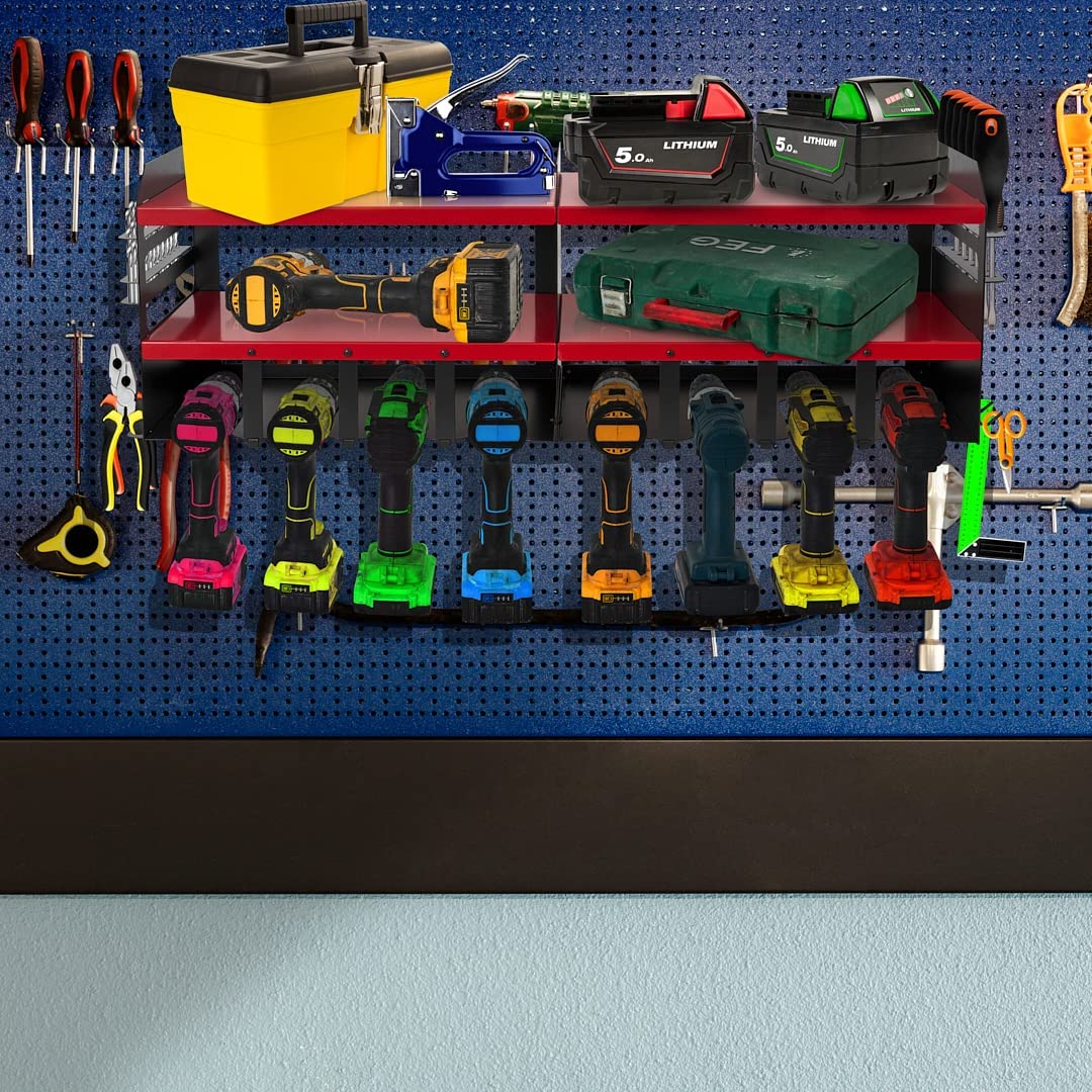 Wall Mounted Power Tool Storage Rack for Garage Cordless Drill Battery Charging Station