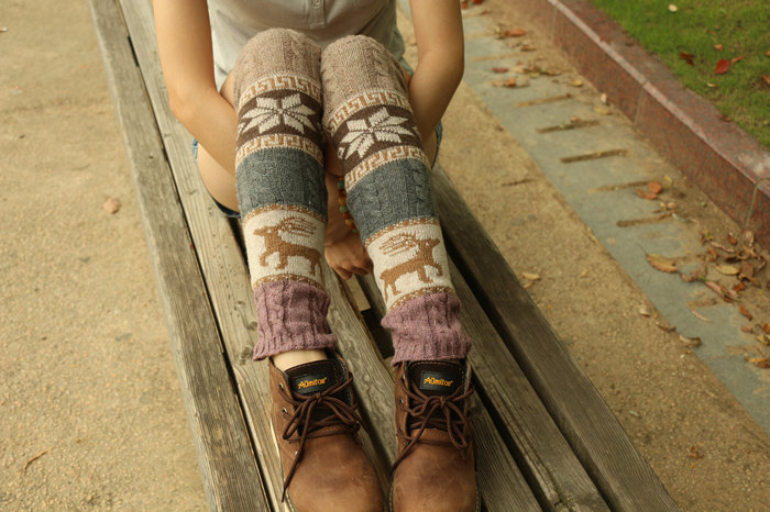 women deer snowflake jacquard knit boot socks wood feel casual wool acrylic, socks, warmer
