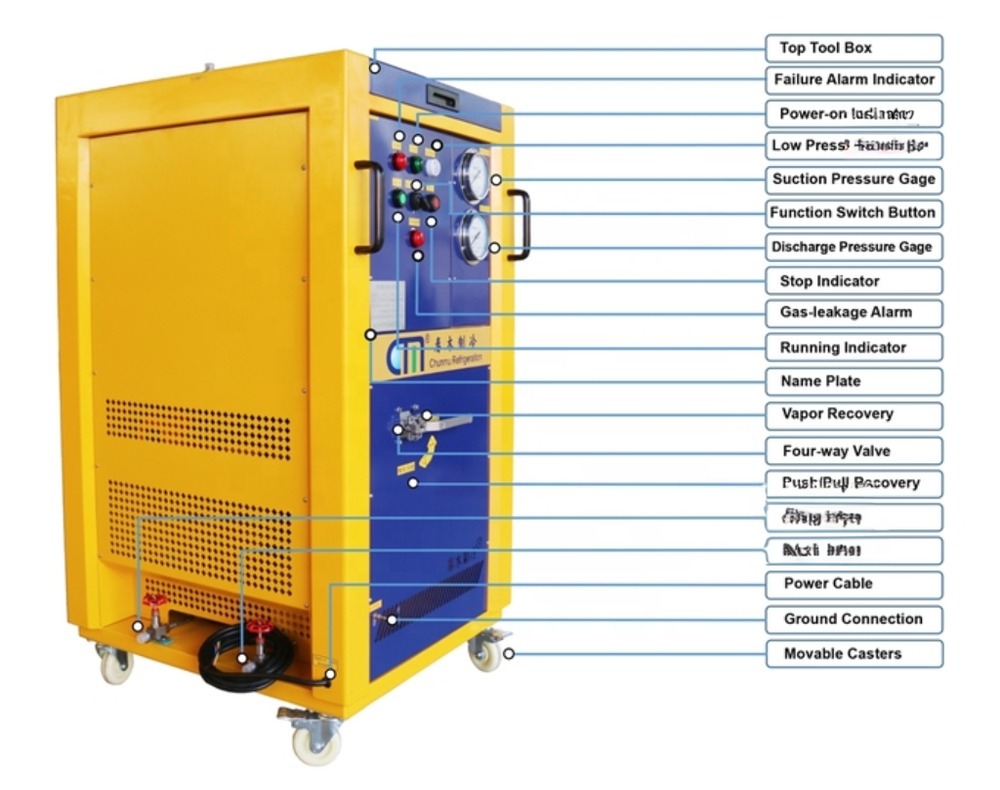 4HP Refrigerant Ac Gas Recovery Charging Machine Oil Less R134a Refrigerant Tank Recovery Unit Ac Recharge Machine