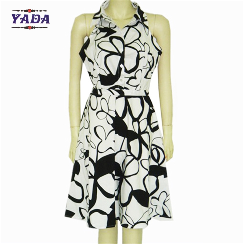 Summer elegant sleeveless hot style print girls dresses lady's ladies dinner party t shirt dress in cheap price
