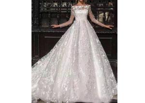 China Flower Lace Long Tail Wedding Dress / Elegant Satin Wedding Gowns wholesale