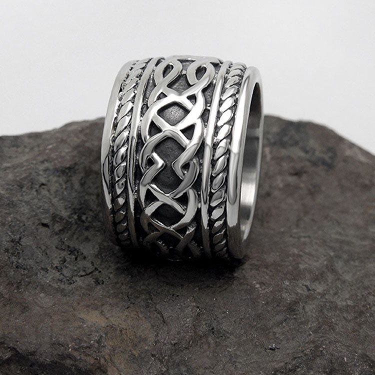 Vintage Old Titanium Stainless Steel with Sterling Silver Plated Band Ring ()
