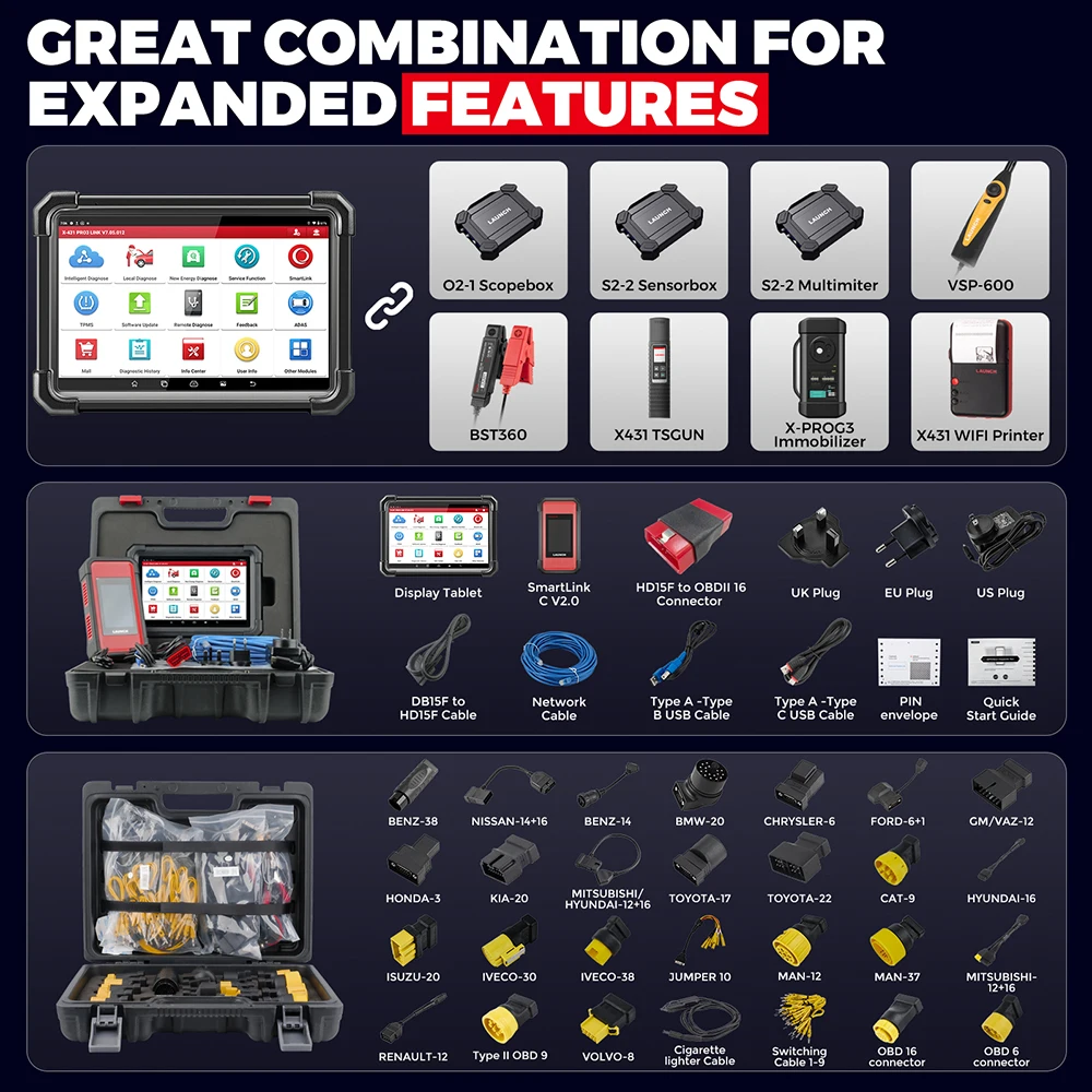 New Arrival LAUNCH X431 PRO3S+ SmartLink HD 12V Car 24V Truck Full System Diagnostic Tools 10.1' INCH Auto OBD OBD2 Scan