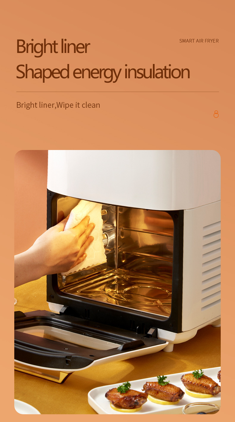 NO App-Controlled 1400W Stainless Steel Air Fryer Toaster Oven with Visible Window