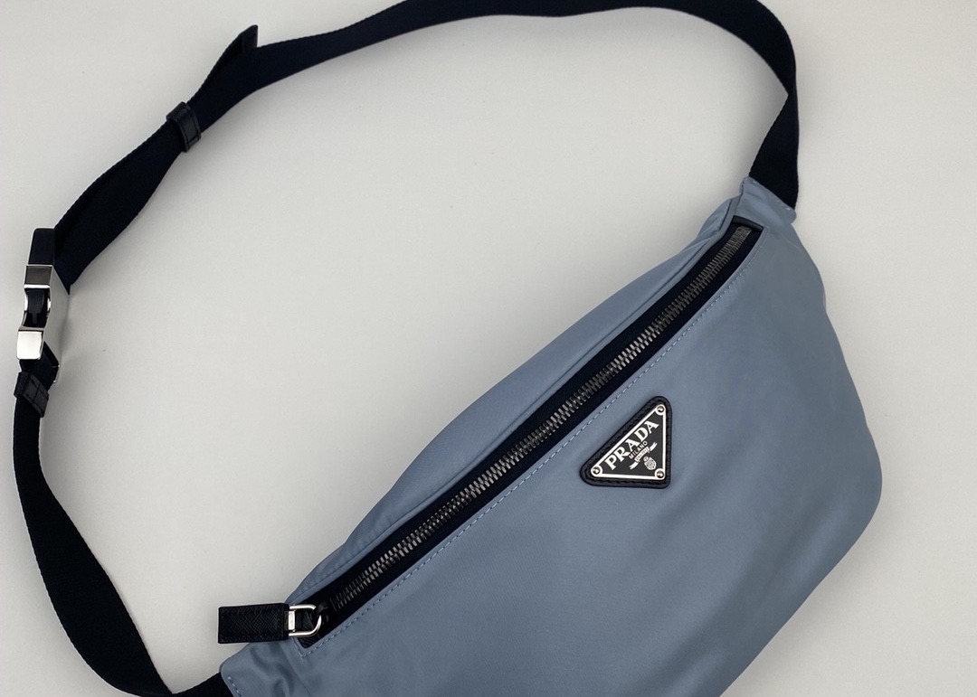 Triangle Logo Blue Dumpling 33cm Ladies Waist Bag With Zipper Open