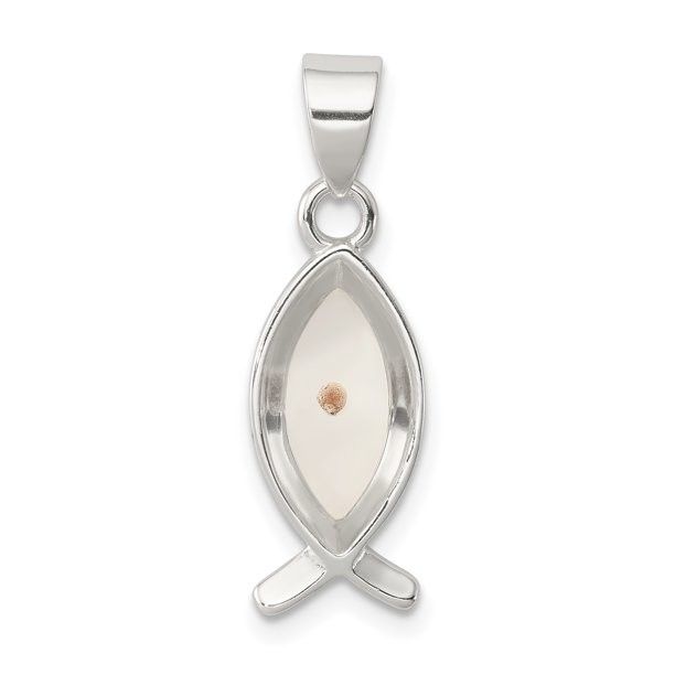 Carat in Karats Sterling Silver Polished Finish Enameled With Mustard Seed Ichthus Fish Charm Pendant