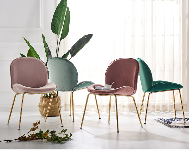 Metal Frame Upholstered Dining Chair Armless Beige Green Ins Style 56x54x84cm