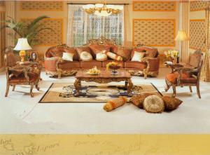 China Four Seater Carved Wood Chesterfield Velvet Sofa Set Antique Oak Frame ISO9001 wholesale