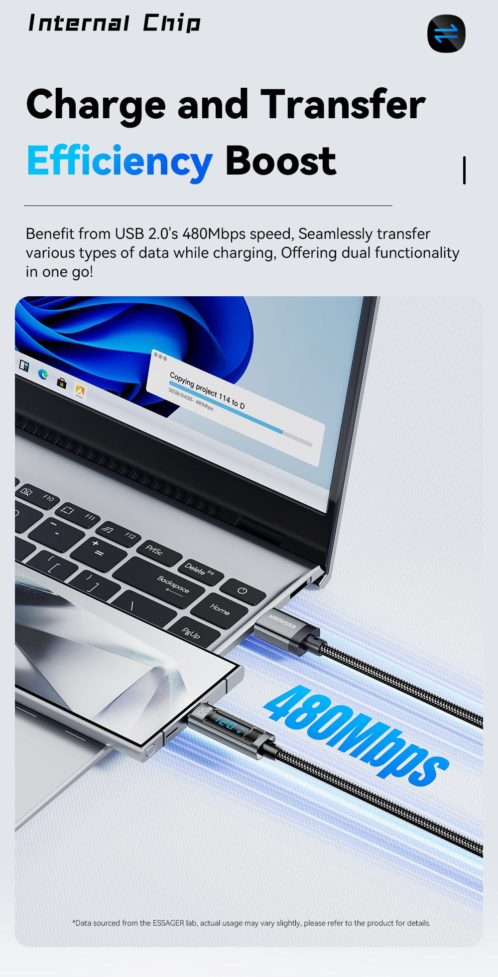 USB 2.0 Type C Charging Cable USB A To USB C 120W ES-X47 Series