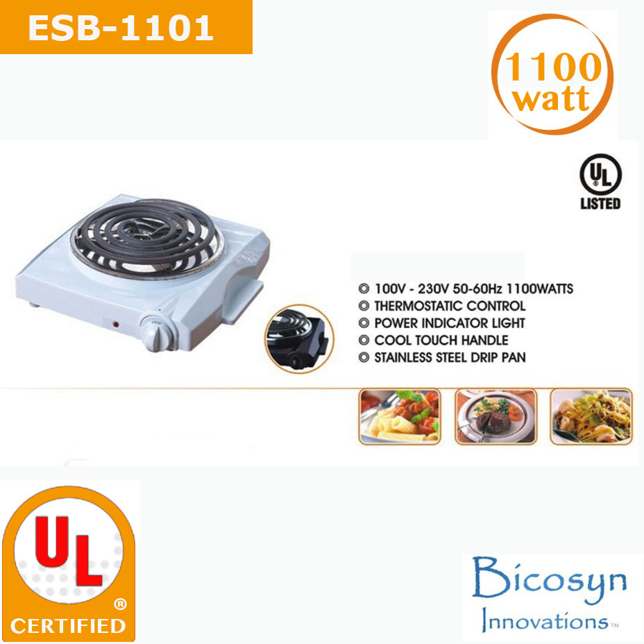 ESB-1101 1100 Watt low price Compact Single Buffet Burner Electric Hot Plate, Black, UL approved, Back to school item