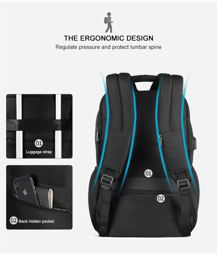 Anti Bacterial Theft Usb Charging Business Travel Backpacks 15.6 Inches