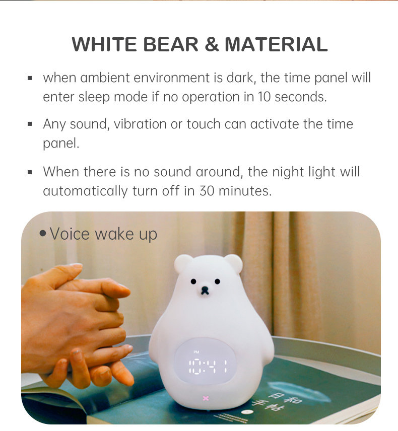 LED Night Light and Sound Machine Cute Bear Sleep Training Clock for Kids' Bedrooms