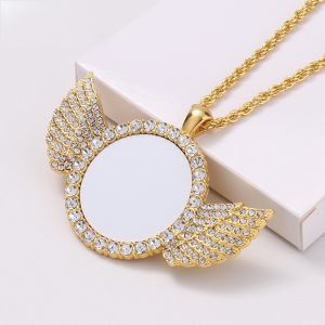 Jewelry Experience Pendant Necklace Sublimation Blank Rhinestones Wing Necklace