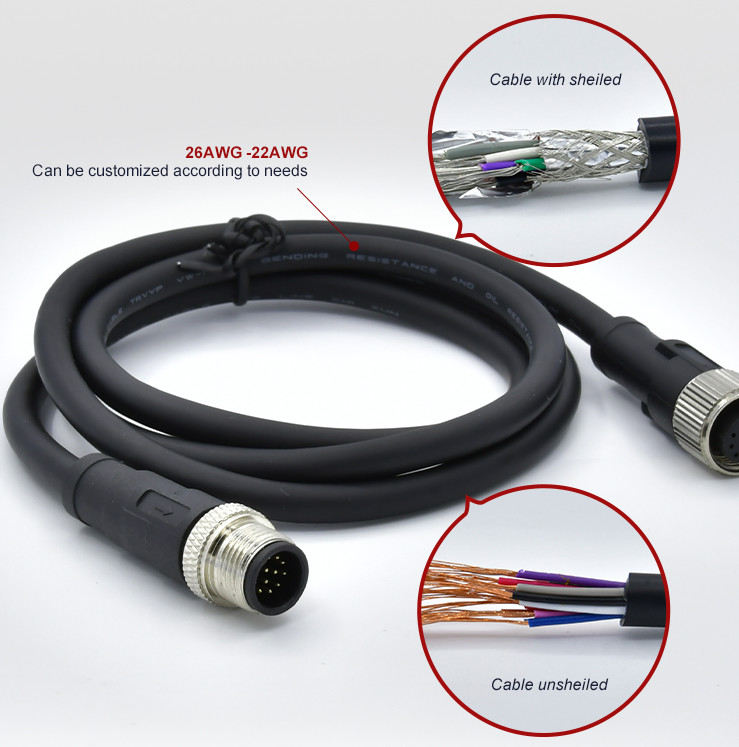 Solder Locking M12 Waterproof Connector Male Female 3 - 17 Core PUR TPU PVC