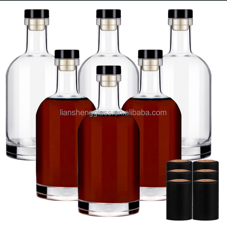 Rubber Stopper Sealing Type Customized Clear Glass Bottle for 500ml 700ml Spirits