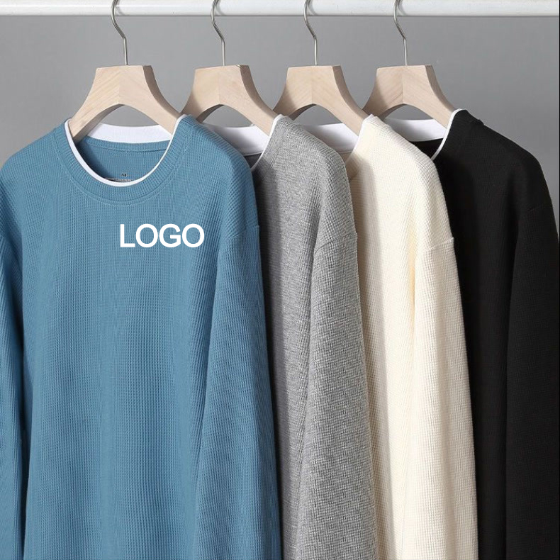 Collar O-Neck Custom Men's Fleece Thick Warm T-Shirt with Soft Cotton and Slim Fit