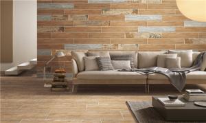 China Wood Effect Porcelain Tile / Wood Tile Ceramic Brown Color Wooden Floor Tiles wholesale