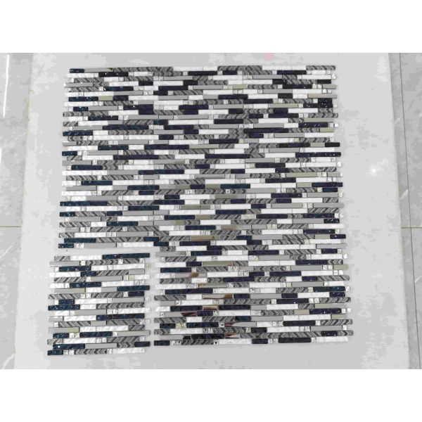 Interior Design Mixed Long Hexagon Volakas Glass Mosaic Tile and Crystal Diamond Glass Mosaic Backsplash Tile