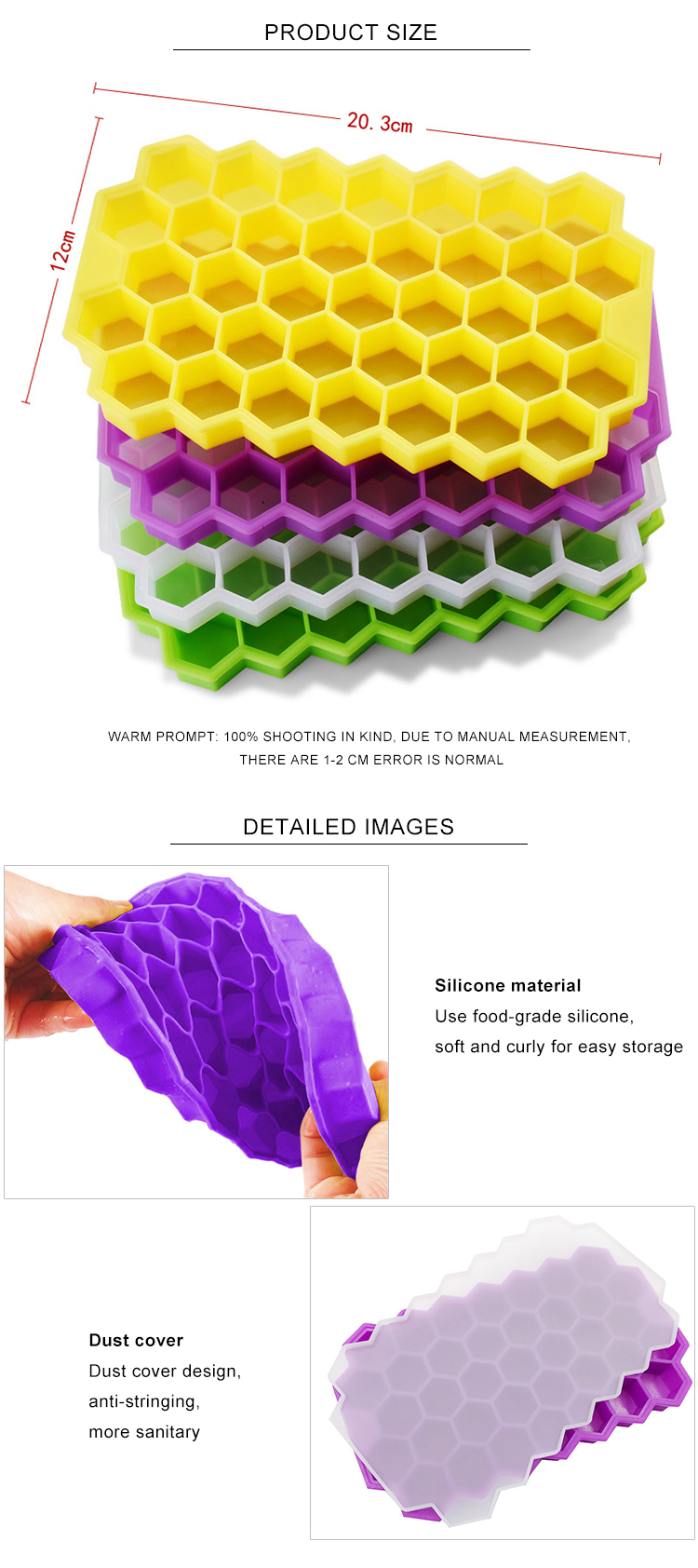 Flexible 37 Cavity Ice Trays BPA Free Easy Release