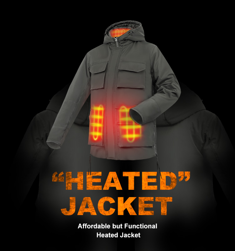 Winter Electric Heated Jacket Carbon Fiber Softshell Waterproof Down Jacket With Hoodie