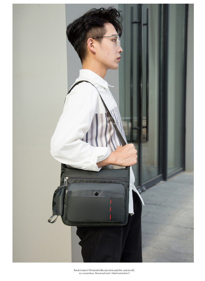 Black OEM ODM Messenger Crossbody Bag With Bottle Holder Pocket