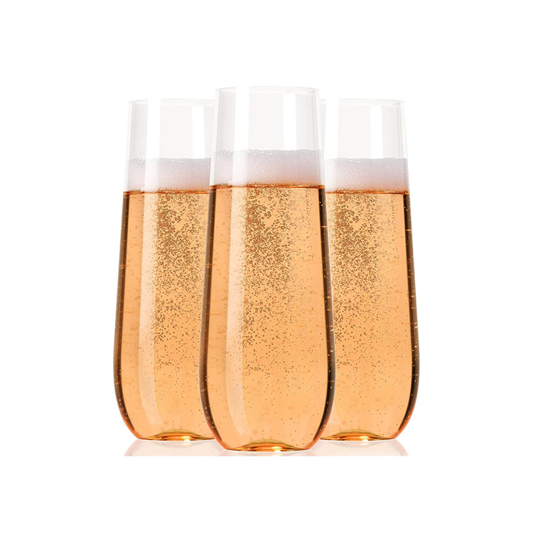 Clear Plastic Champagne Glasses Unbreakable Food Grade Durable Stemless Champagne Flutes