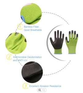 China Unisex 13G Garden Bamboo Fiber PU Work Gloves Alkali Resistance wholesale