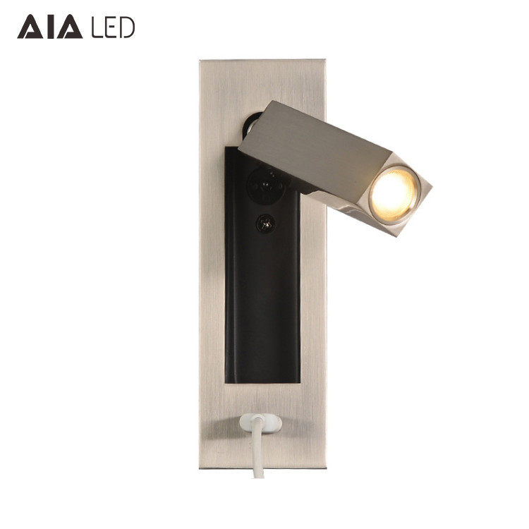 Hotel flat 2.1A 5V USB reading light flexible bedside wall lamp hotel bed headboard study bed wall light bedroom