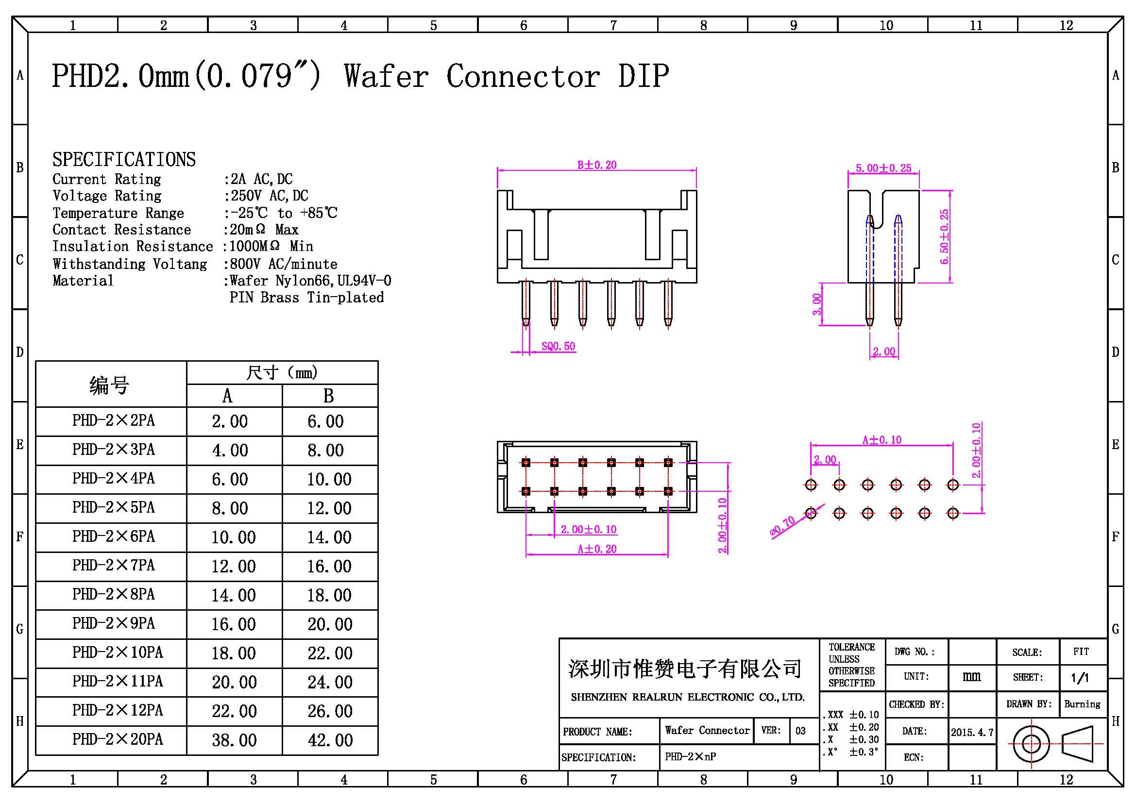 Double Row PBT Bar Wafer Connector , Brass Contact 16 Pin Female Header