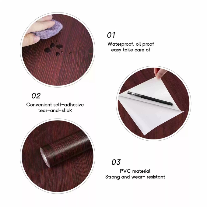 Low MOQ Factory Price Self-Adhesive Wallpaper Furniture Sticker Vinyl Wood Grain PVC Film For Sale