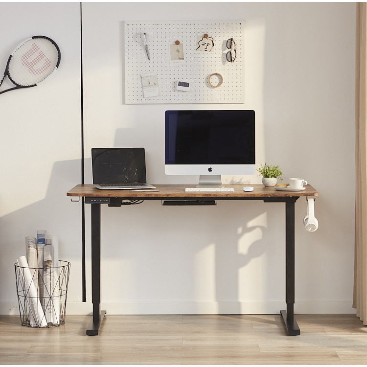 710mm Dual Motor Brown Wooden Electric Desktop Top Lifting Desk for Ergonomic Home Office