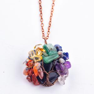 China Black Obsidian Heart Gemstone Chakra Tree Of Life Pendant Necklace wholesale