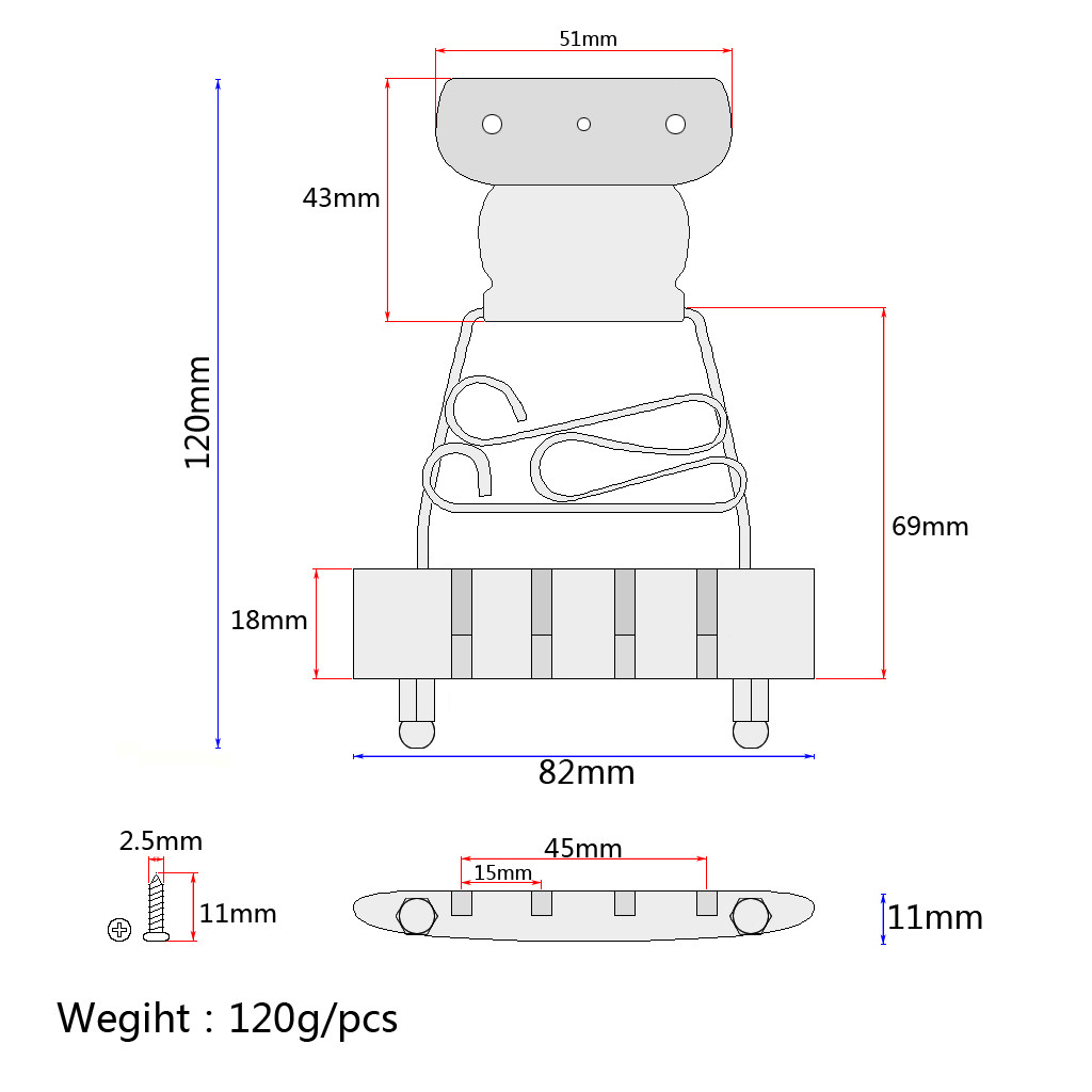 4 String Jazz Bass Guitar Tailpiece Replacement Zinc Alloy 4.72"X3.23"