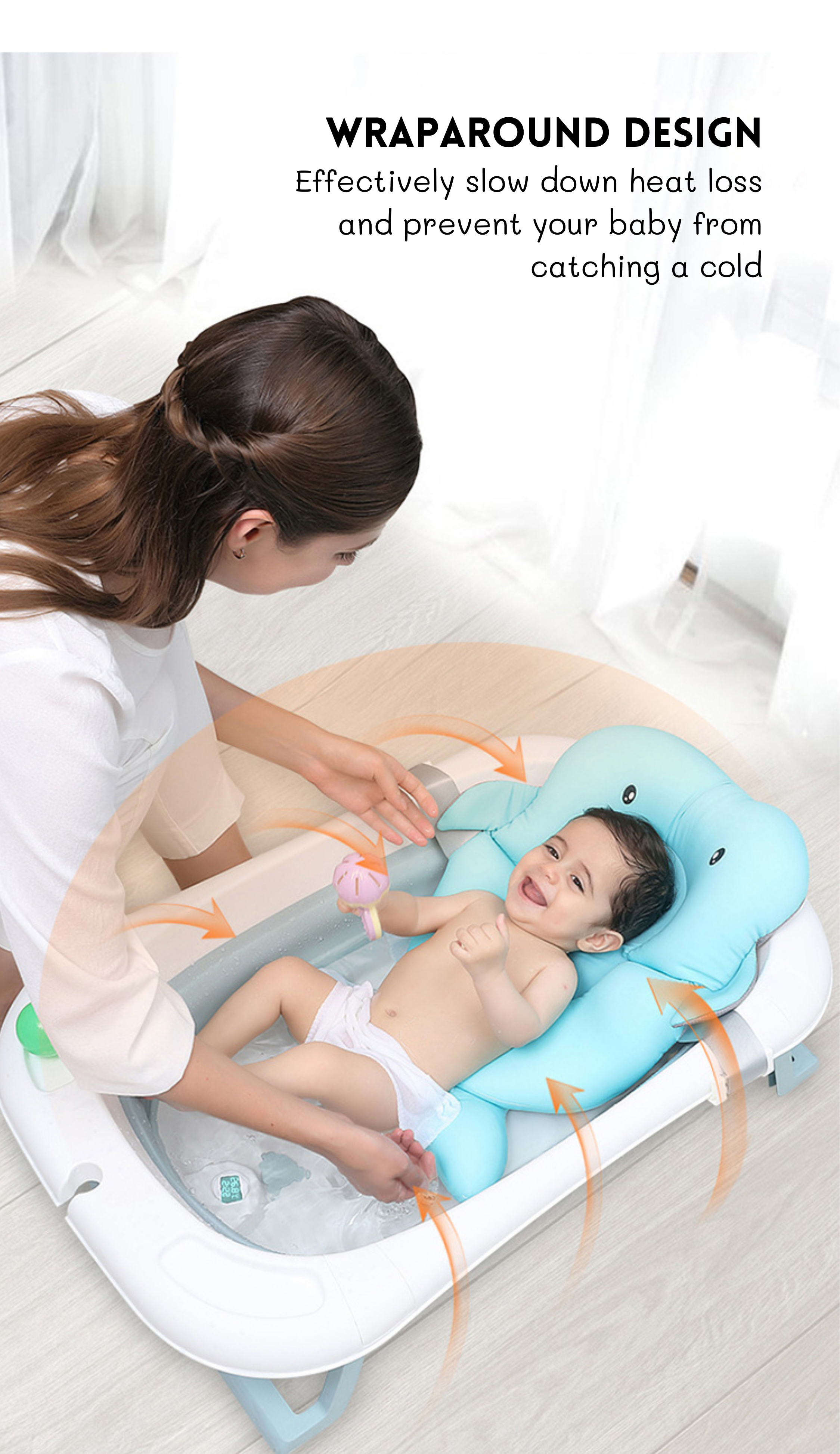 Household Kids Portable Fold Up Bath Tub With Thermometer And Shower