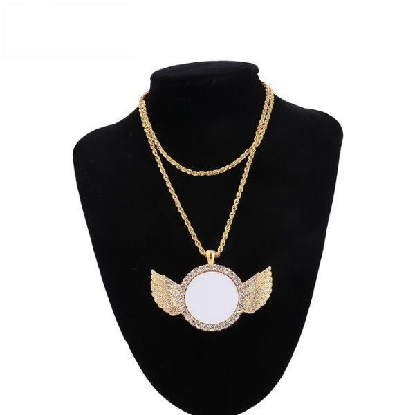 Jewelry Experience Pendant Necklace Sublimation Blank Rhinestones Wing Necklace