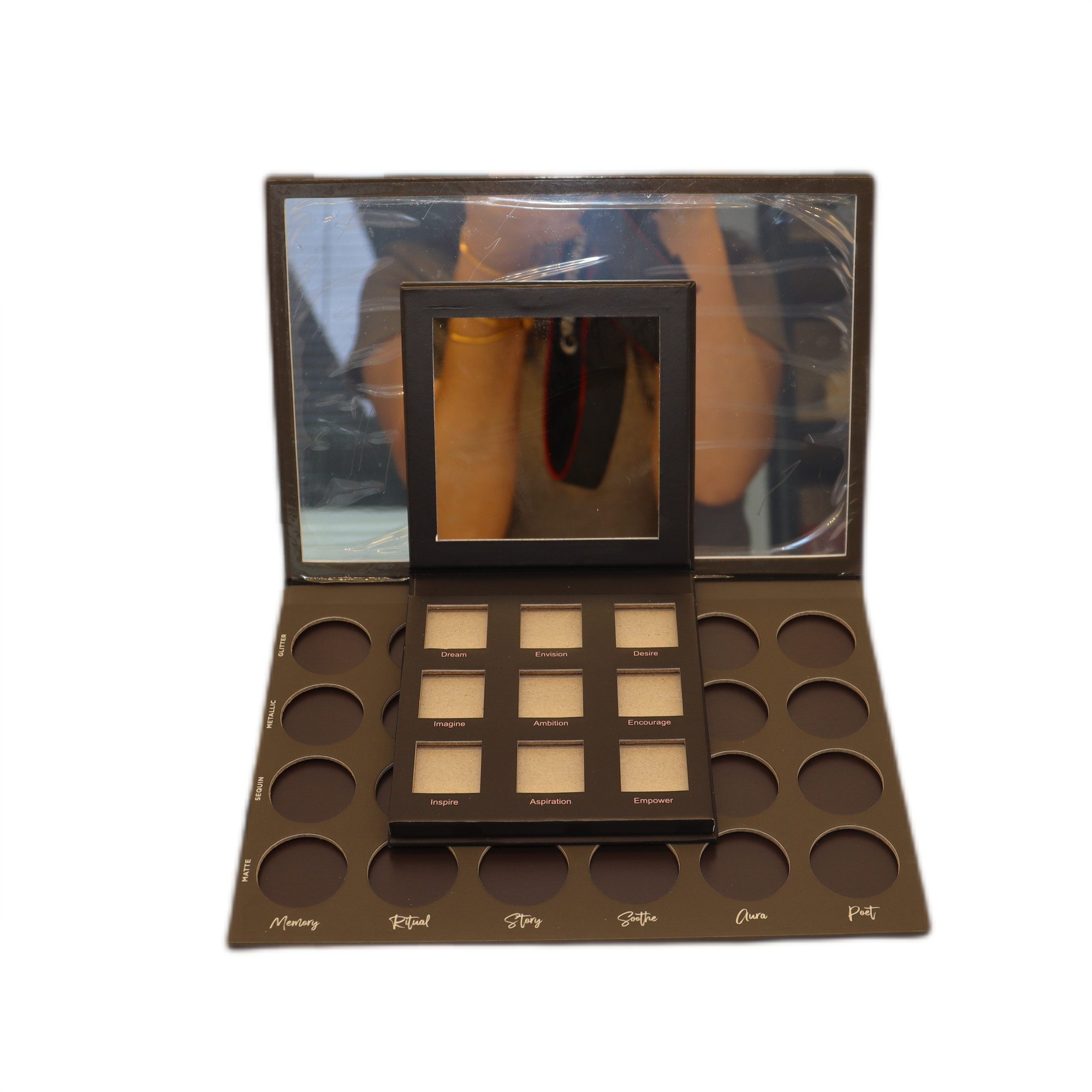 Custom Empty Eyeshadow Palette With Mirror 24 Holes Cardboard material