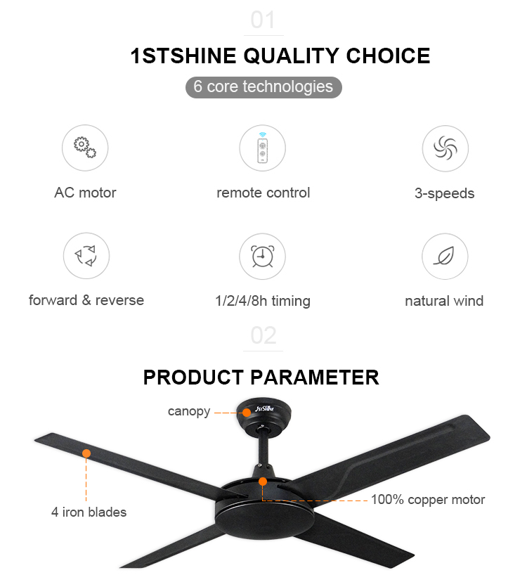European Style Commercial Engineering Ceiling Fan Metal Blade for Silent Living Room