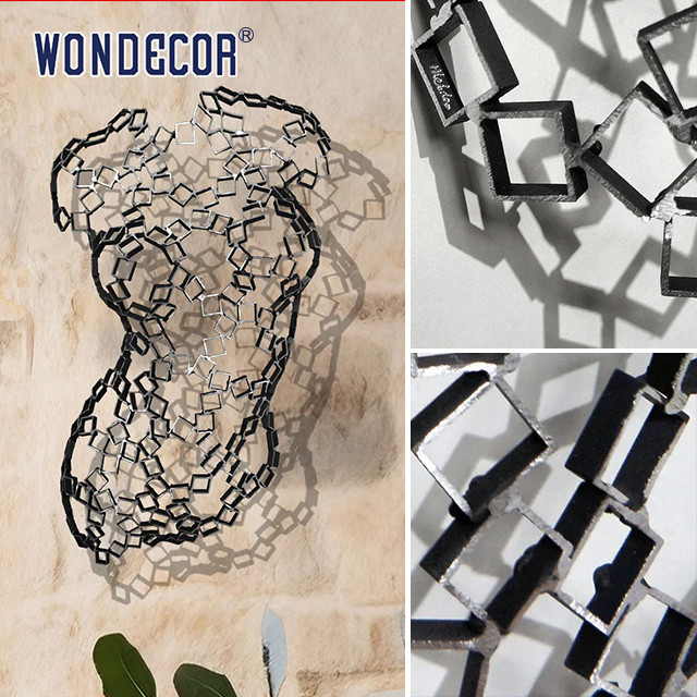 Square Splicing Abstract Stainless Steel Sculpture Female Torso Wall Decoration