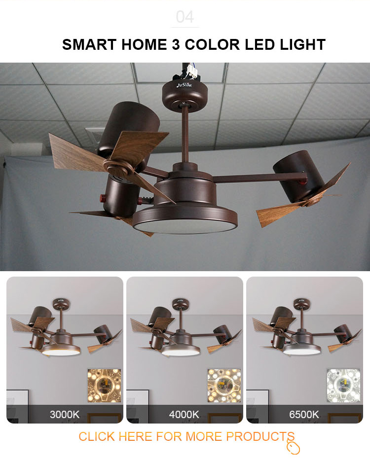 2023 Top Seller 360 Degrees Rotating 3 Colors LED Light AC Ceiling Fan for Home Office
