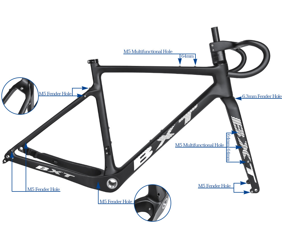 Hidden Cable Full Carbon Fiber T1000 Road Gravel Bike Frameset 700C