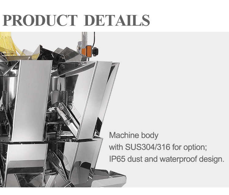 10 Head Multihead Weigher Machine For Snacks Food Popcorn Pasta Sunflower Seeds