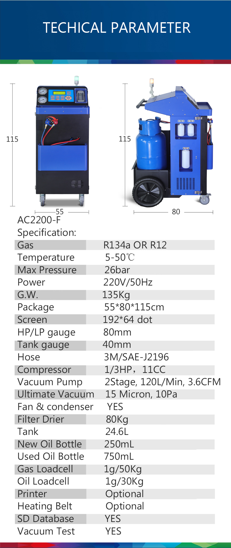 ODM Recovery Recharge Filling AC Gas Recovery Machine R134a