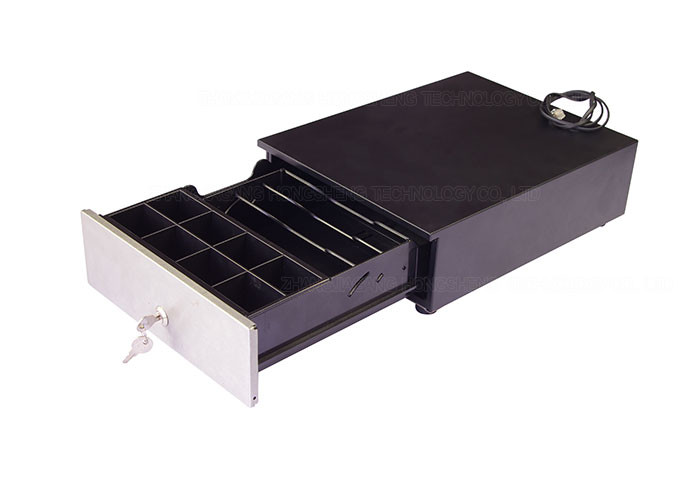 Custom Black Electronic Cash Drawer With Metal Front Panel For POS Machine