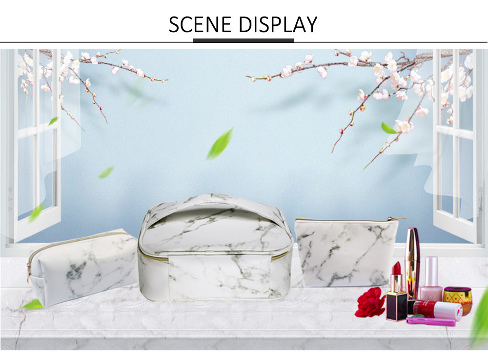 Marble PU Leather Cosmetic Pouch Bag For Travel