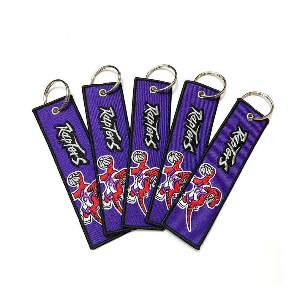4 Inch Width Embroidered Key Chain , Custom Embroidered Keyring Yarn Twill Material