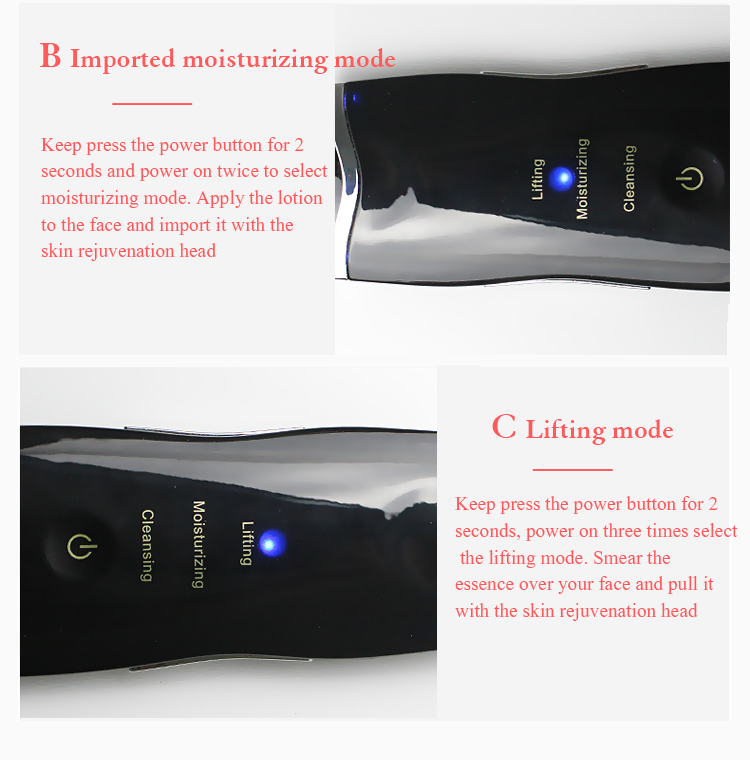 Black Multifunction Beauty Device Skin Scrubber ABS And Stainless Steel Material