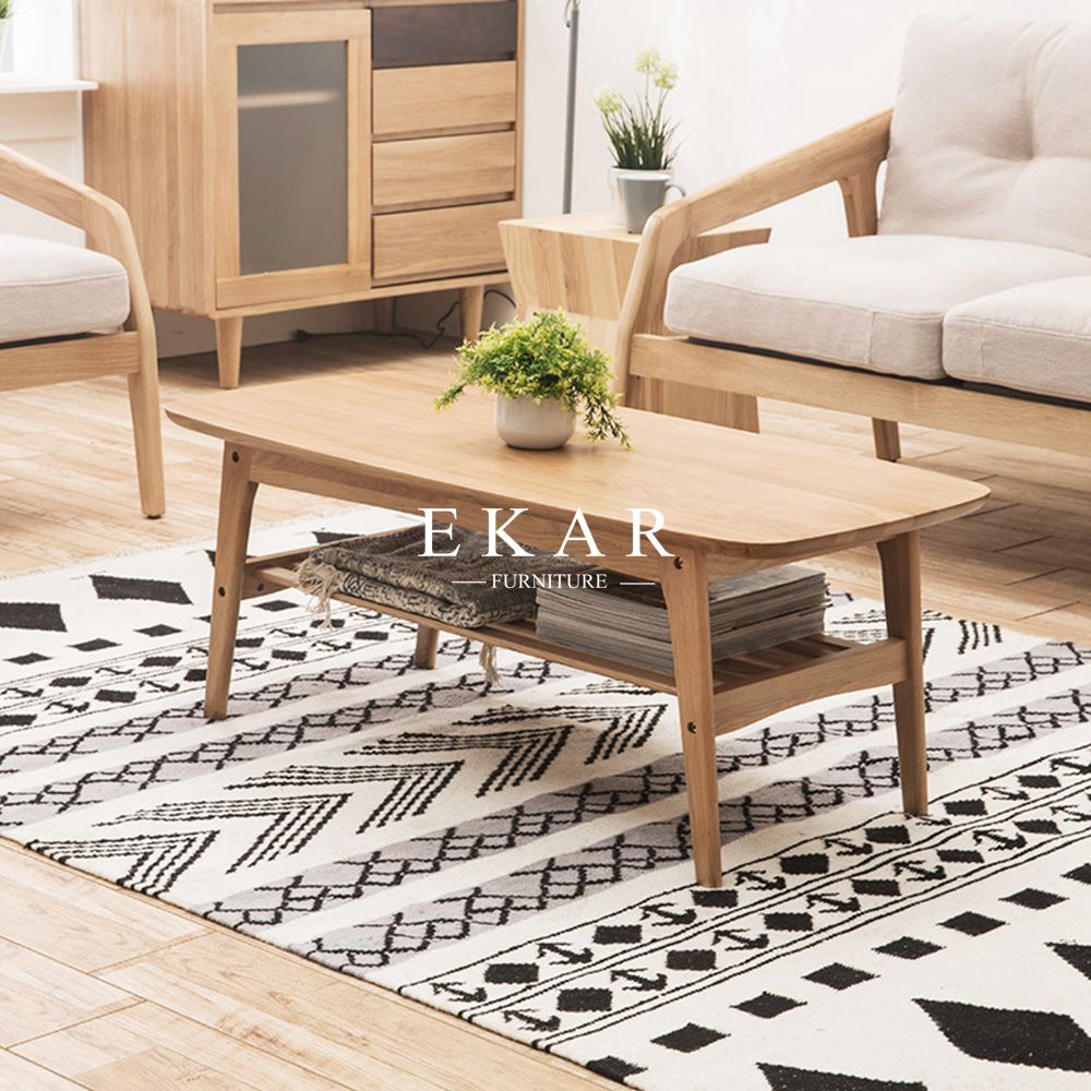 Rectangle Solid Wood Oak Nordic Design Contemporary Coffee Tea Table